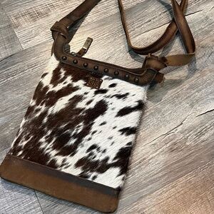 Brown and White Leather Crossbody Bag